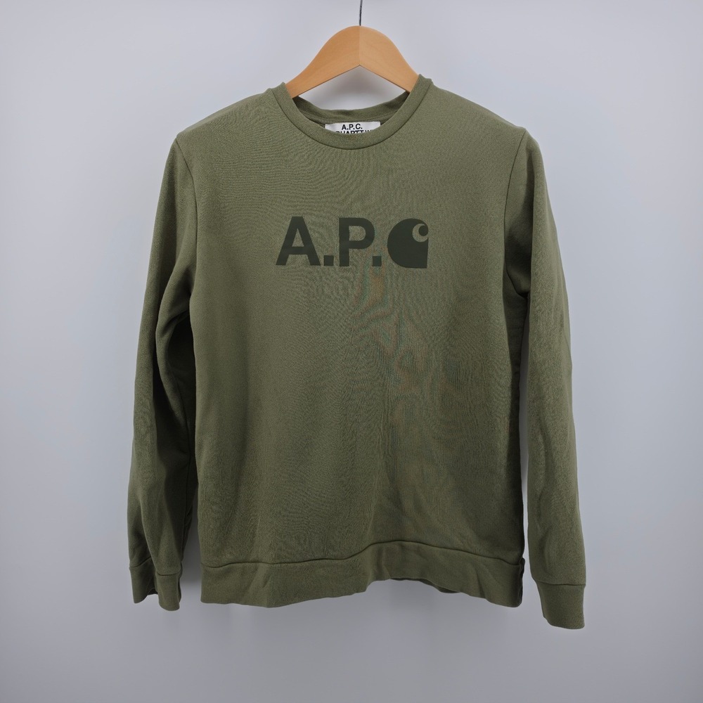 A.P.C. x Carhartt WIP Logo Sweatshirt Olive Green Mens Large H27596 - Picture 1 of 7